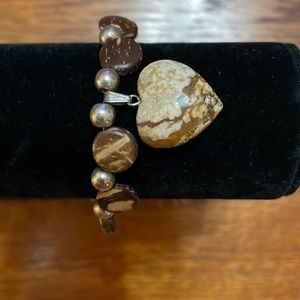 Handmade brown stone heart bracelet 8”
